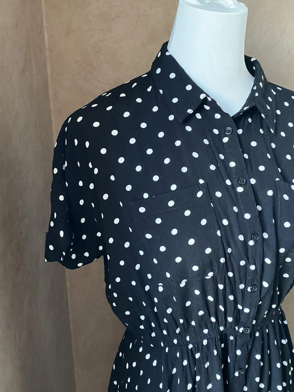 Monoprix black dress with white polka dots size 40 – 100% viscose, retro chic style – photo 5